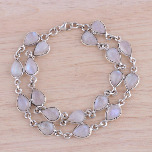 Eternal Nature Rainbow Moonstone and Sterling Silver Link Bracelet