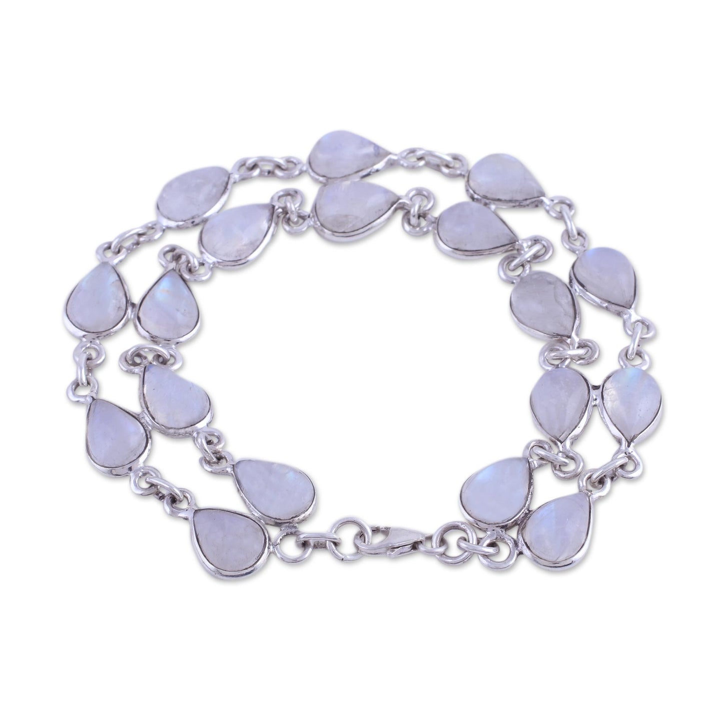 Eternal Nature Rainbow Moonstone and Sterling Silver Link Bracelet