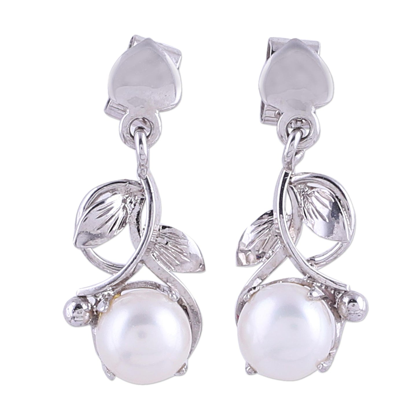 Purity Vines Rhodium Plated Cultured Pearl Dangle Earrings from India