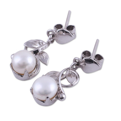 Purity Vines Rhodium Plated Cultured Pearl Dangle Earrings from India