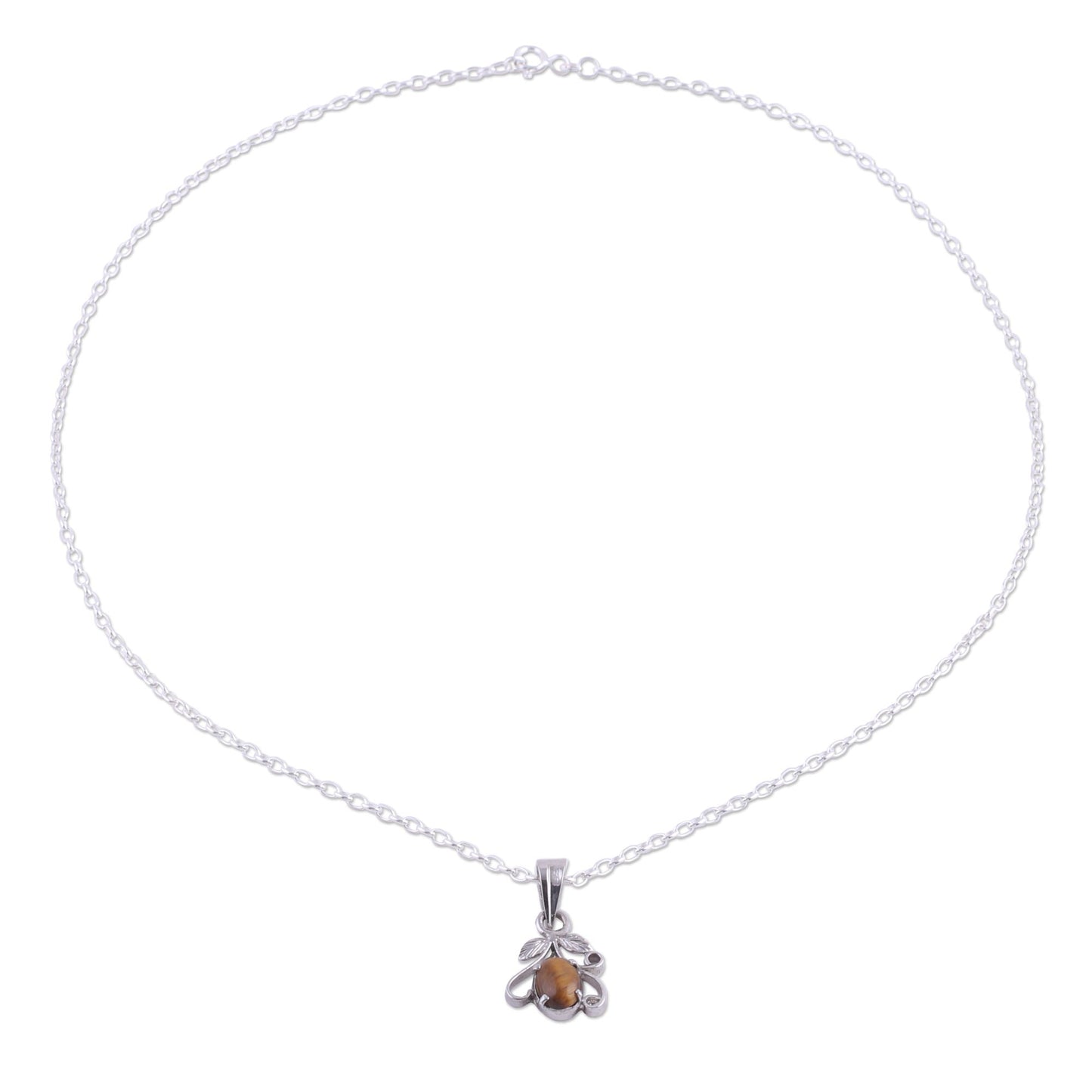 Blossom of Brown Rhodium Plated Tiger's Eye Pendant Necklace from India