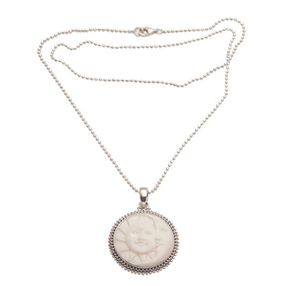 Stellar Lovers Sterling Silver and Bone Sun and Moon Necklace from Bali