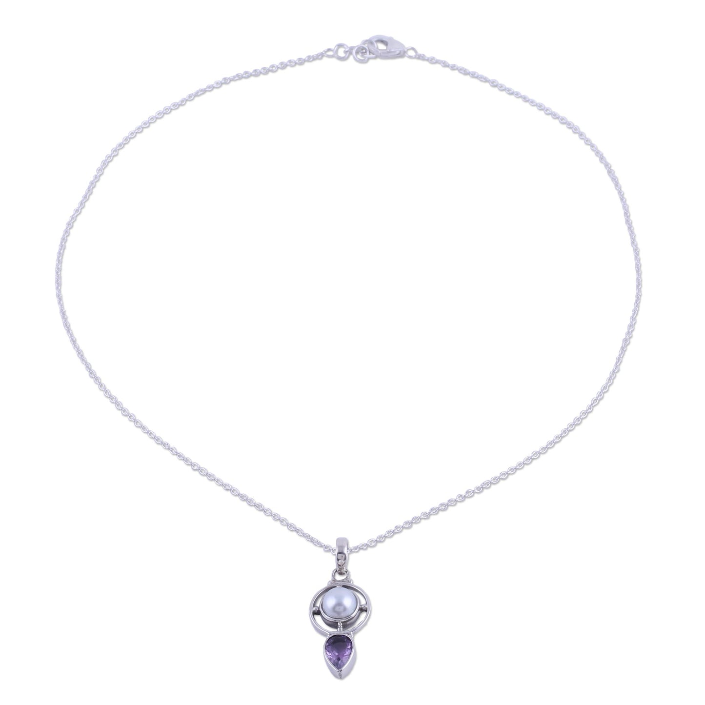 Wheel of Wonder Amethyst and Cultured Pearl Pendant Necklace from India