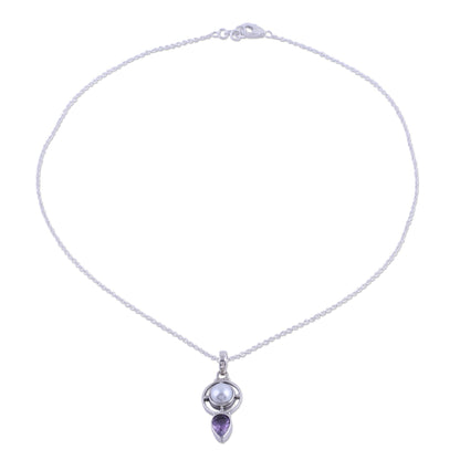 Wheel of Wonder Amethyst and Cultured Pearl Pendant Necklace from India