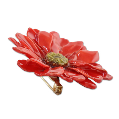 Let It Bloom Cardinal Red Gold Plated Aster Brooch