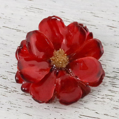 Blooming Cosmos in Crimson Aster Brooch