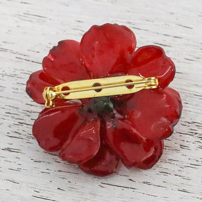 Blooming Cosmos in Crimson Aster Brooch