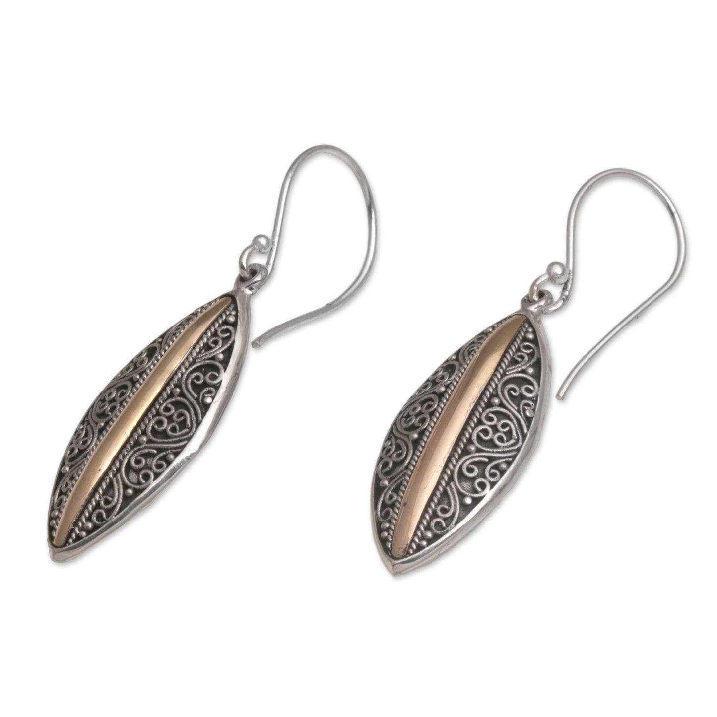 Luminous Shields Sterling Silver Dangle Earrings with 18k Gold Accents