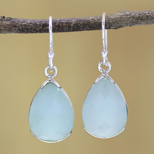 Aqua Drops Chalcedony Silver Dangle Earrings