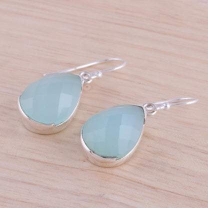 Aqua Drops Chalcedony Silver Dangle Earrings