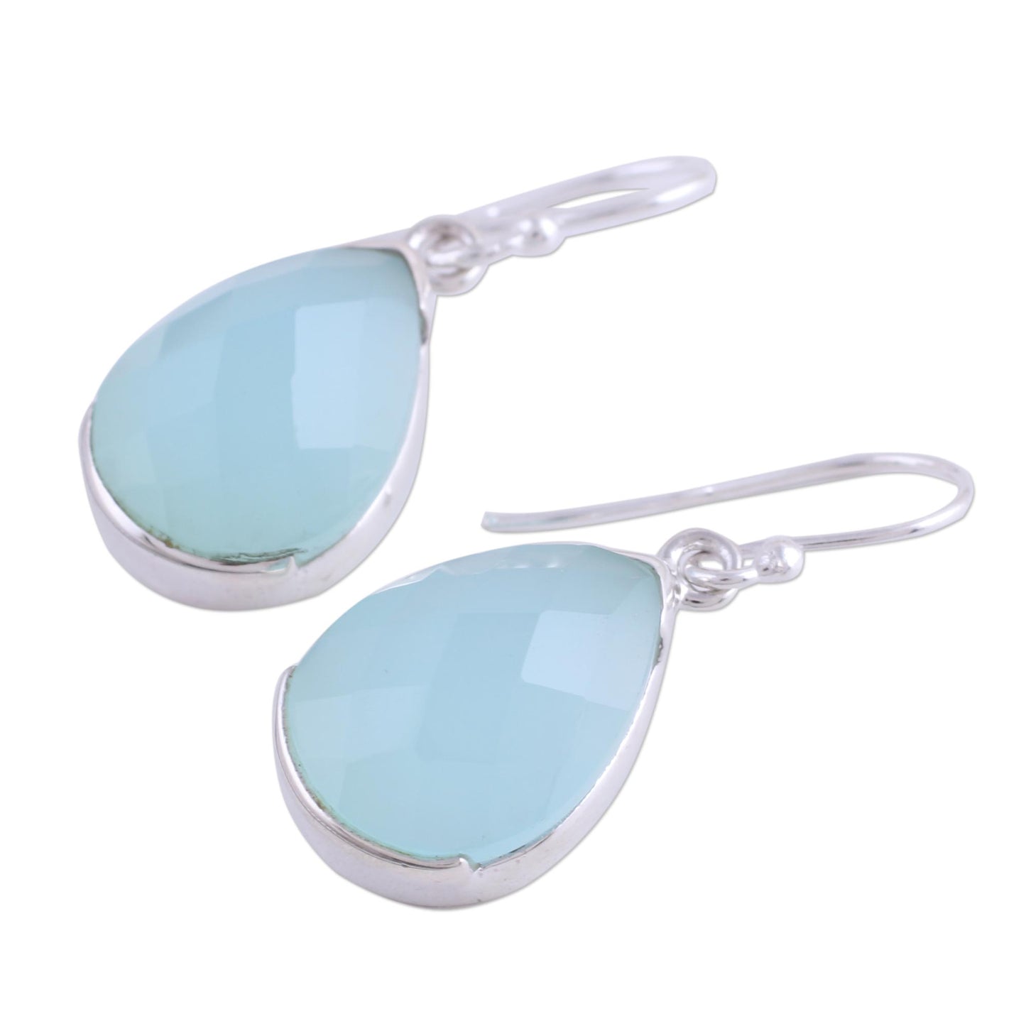 Aqua Drops Chalcedony Silver Dangle Earrings