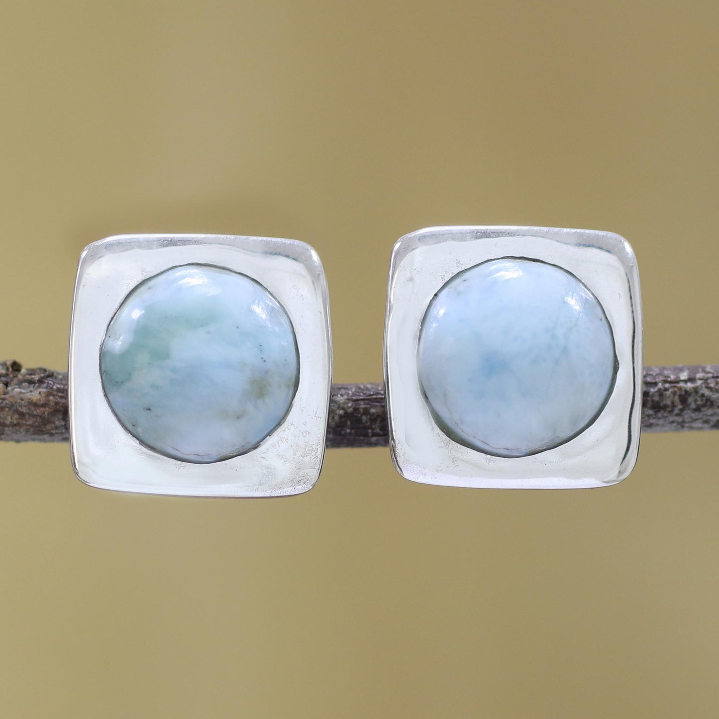 Encompass Larimar and Sterling Silver Button Earrings from India