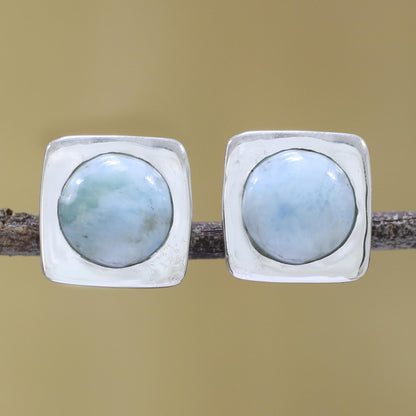 Encompass Larimar and Sterling Silver Button Earrings from India