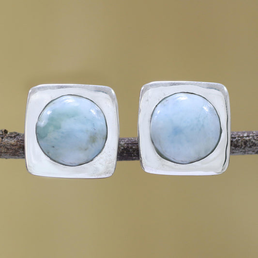 Encompass Larimar and Sterling Silver Button Earrings from India