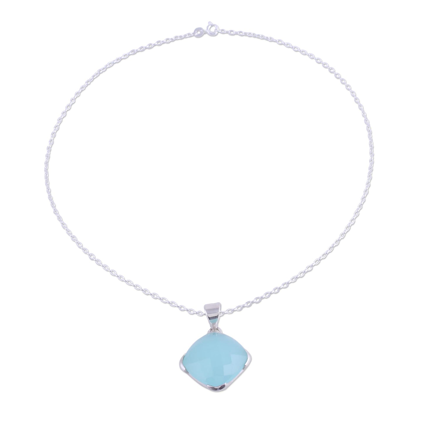 Soaring Chalcedony and Sterling Silver Pendant Necklace from India