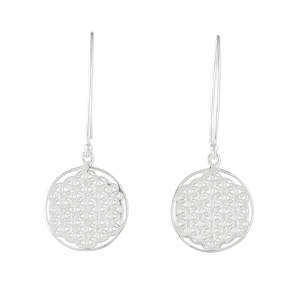 Fractal Circle Thai Sterling Silver and Cubic Zirconia Dangle Earrings