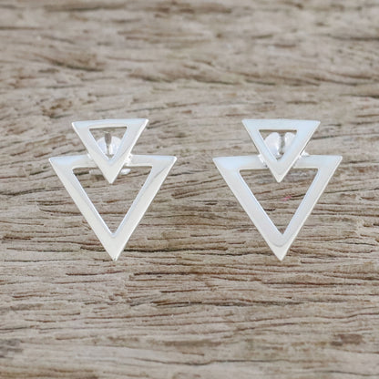 Trendy Triangles Sterling Silver Triangles Button Earrings from Thailand