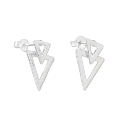 Trendy Triangles Sterling Silver Triangles Button Earrings from Thailand