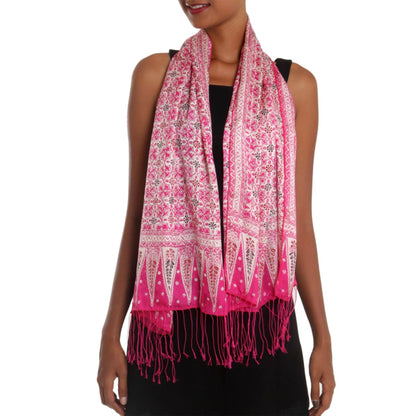 Truntum World In Fuchsia Batik Silk Scarf