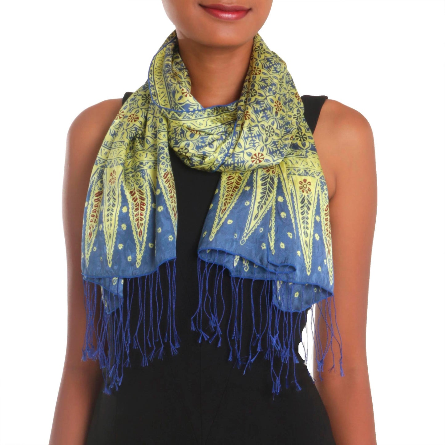 Truntum World In Chartreuse Batik Silk Scarf