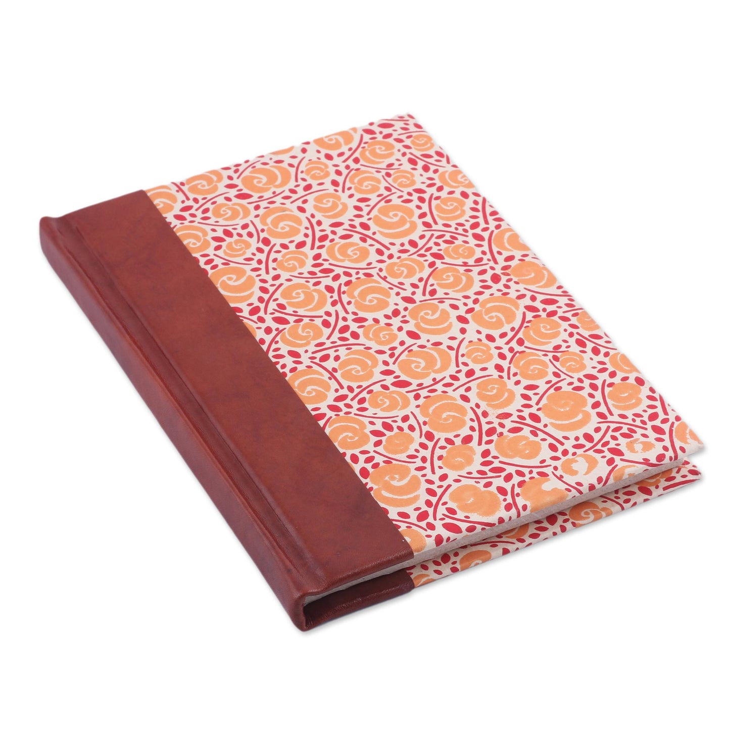 Sunny Blossoms Handcrafted Floral Leather-Accented Journal from India