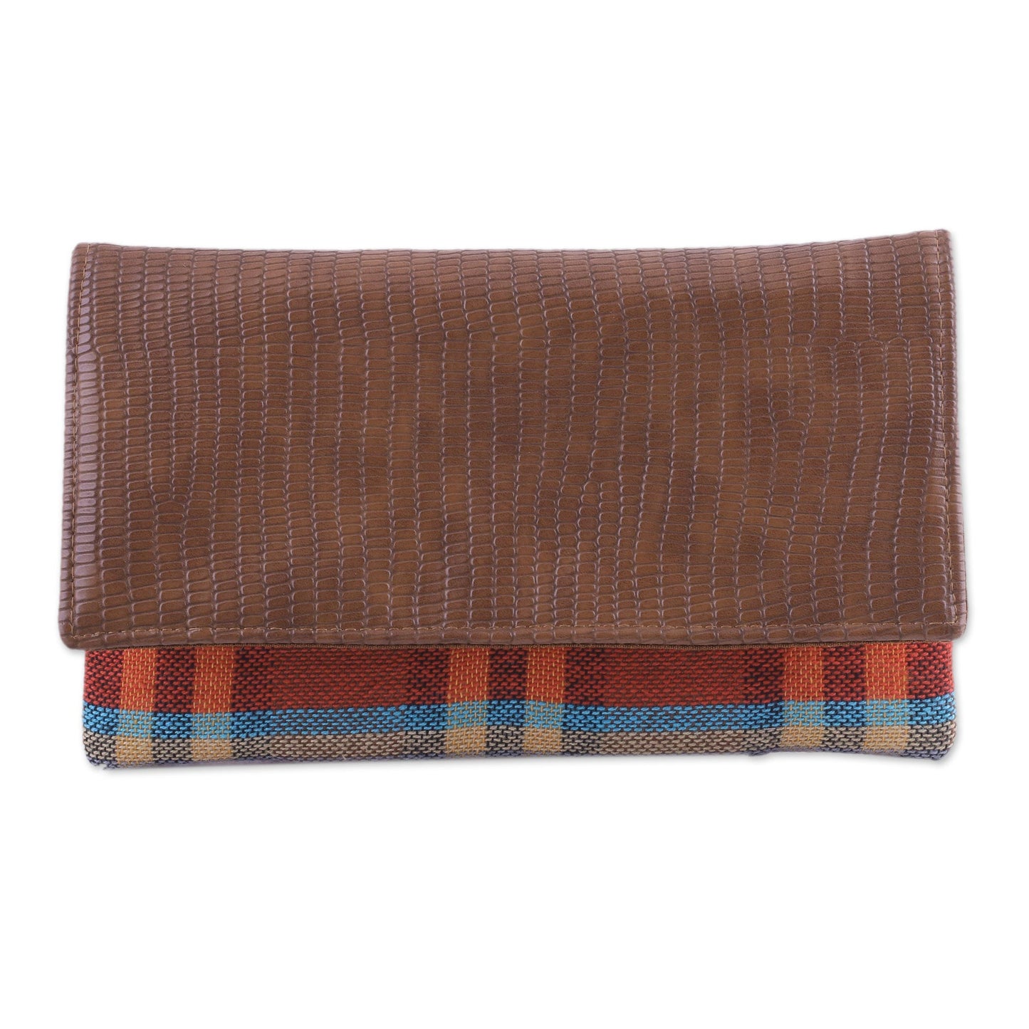 Vibrant Checks Leather Accent Cotton Clutch with Checks from India