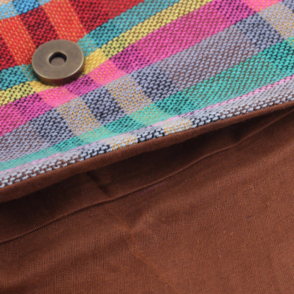 Vibrant Checks Leather Accent Cotton Clutch with Checks from India