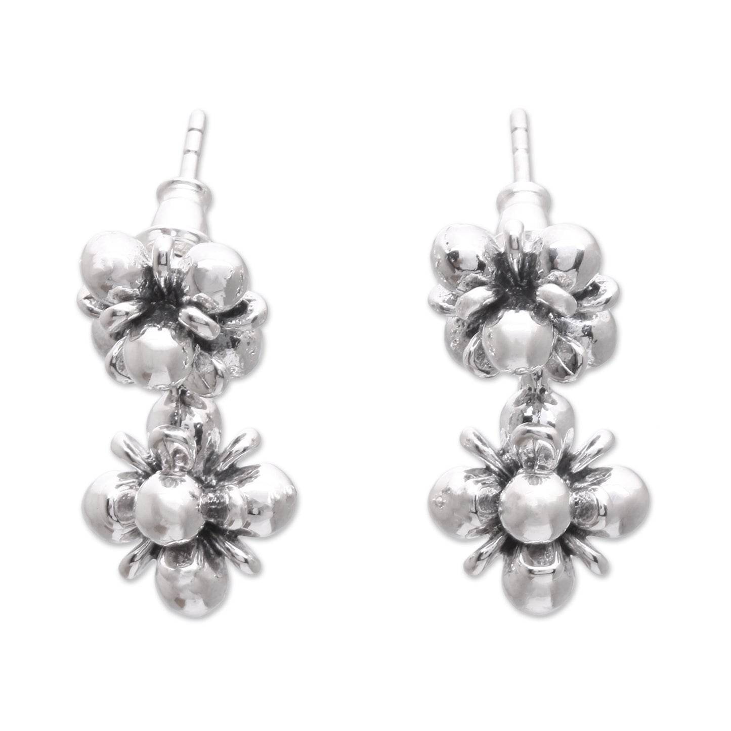 Jasmine Shine Sterling Silver Jasmine Flowers Dangle Earrings from Bali