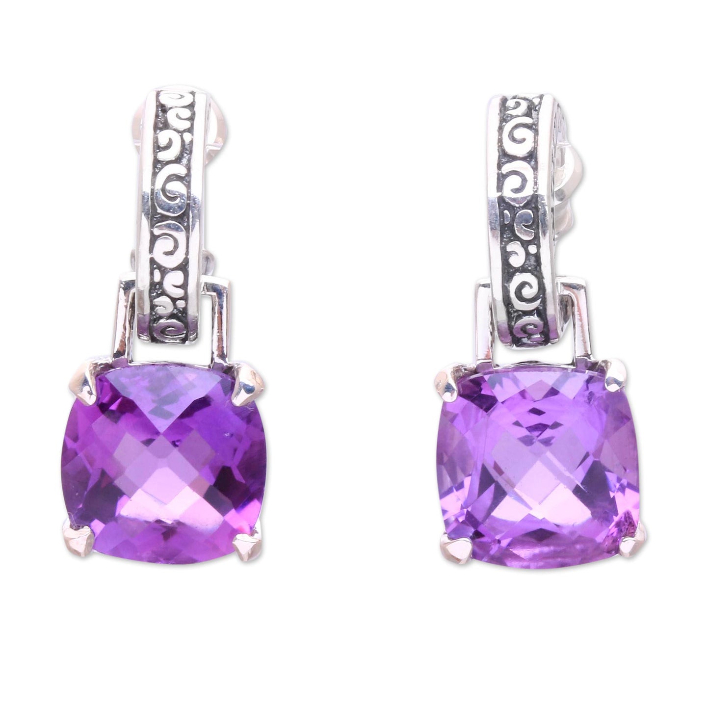 Buddha Hoops Amethyst Dangle Earrings