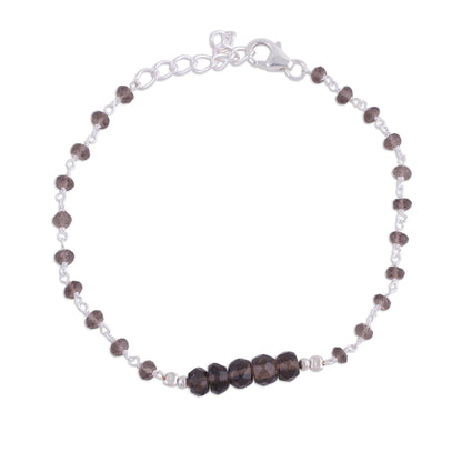 Luminous Brown Handcrafted Smoky Quartz and Sterling Silver Link Bracelet