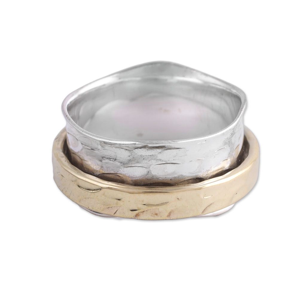 Contrasting Beauty Sterling Silver and Brass Meditation Ring from India