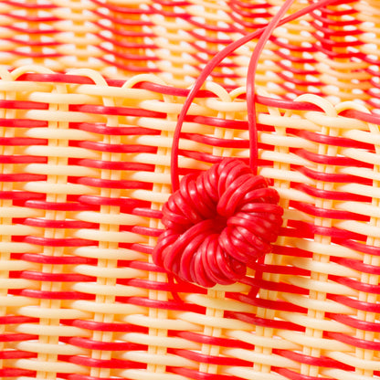 Delightful Day in Strawberry Handwoven Recycled Plastic Tote in Strawberry and Cornsilk