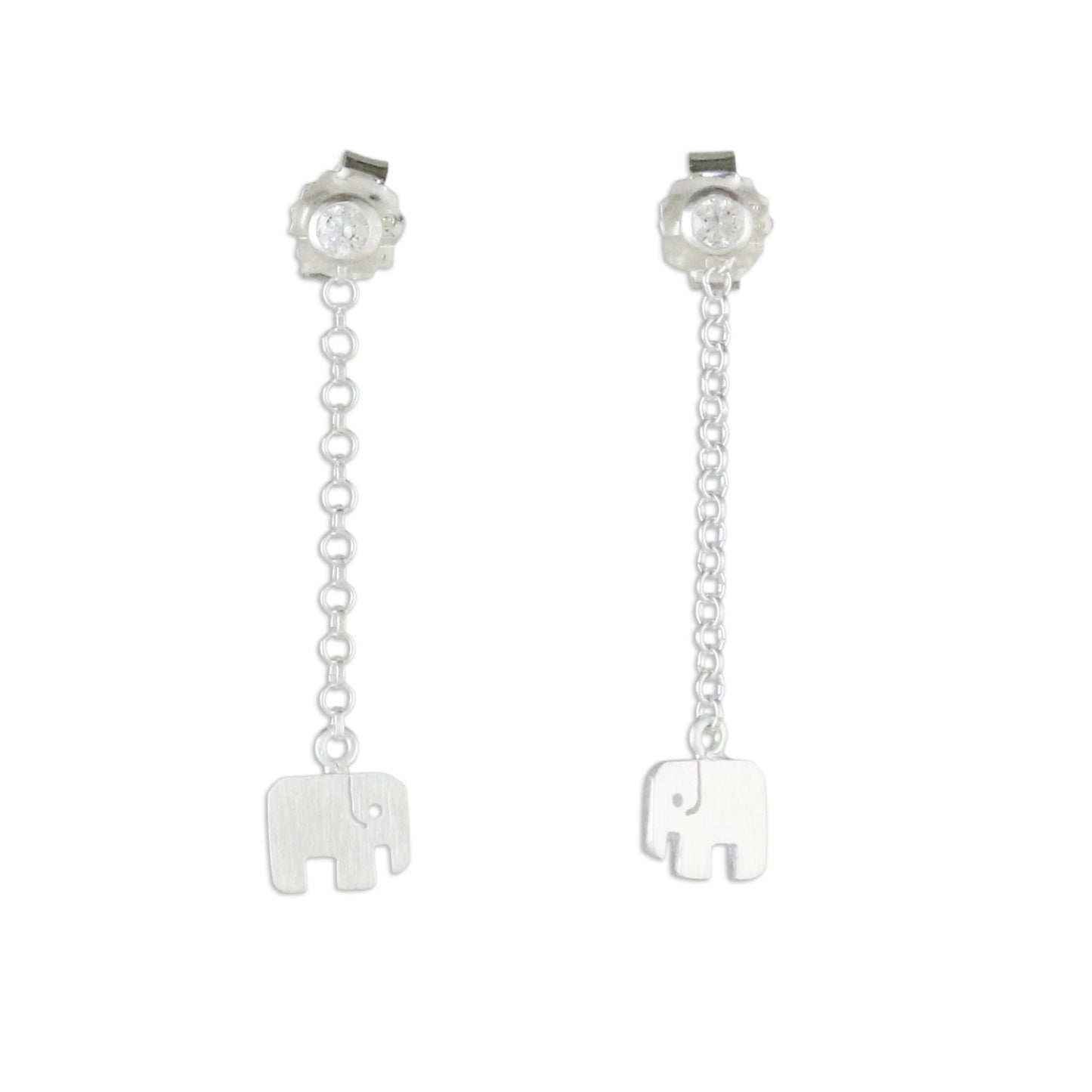 Cute Elephants Sterling Silver Elephant Chain Dangle Earrings from Thailand