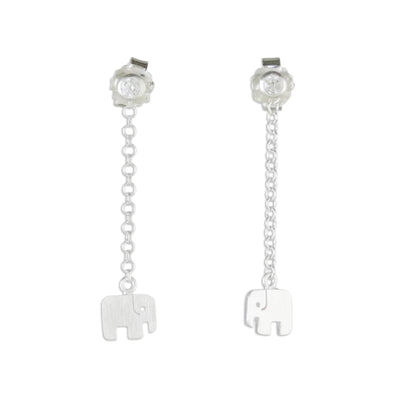 Cute Elephants Sterling Silver Elephant Chain Dangle Earrings from Thailand