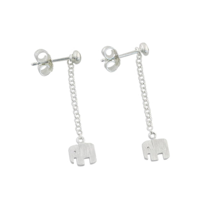 Cute Elephants Sterling Silver Elephant Chain Dangle Earrings from Thailand