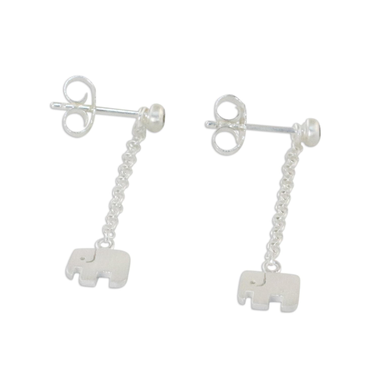 Cute Elephants Sterling Silver Elephant Chain Dangle Earrings from Thailand