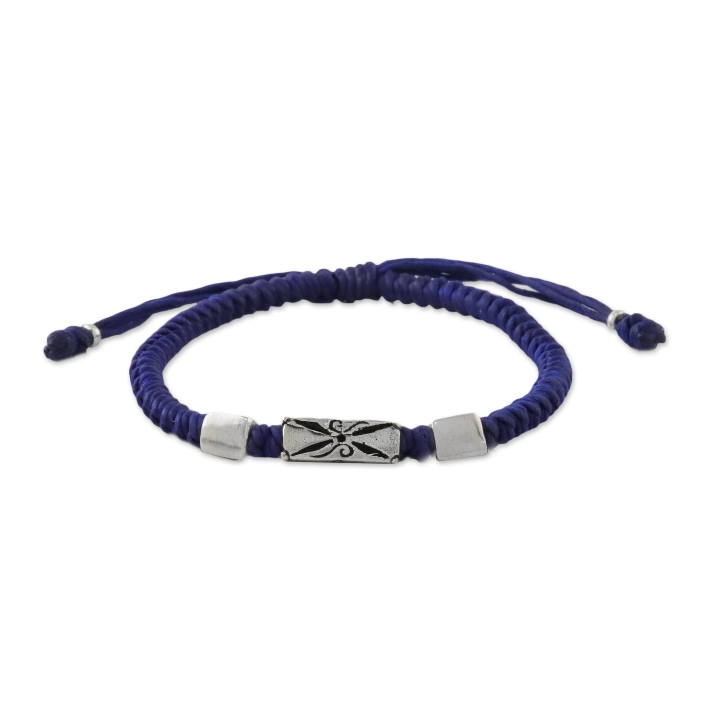 Karen Triangle in Blue Hill Tribe Blue Cord Bracelet with Silver Beads