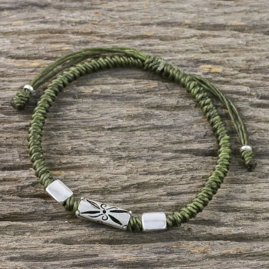 Karen Triangle in Olive Hand Braided Olive Cord Bracelet with Silver Pendants