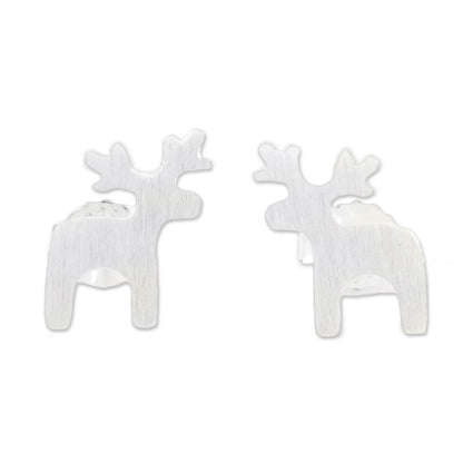 Lovely Deer Sterling Silver Deer Earrings with Brushed Finish