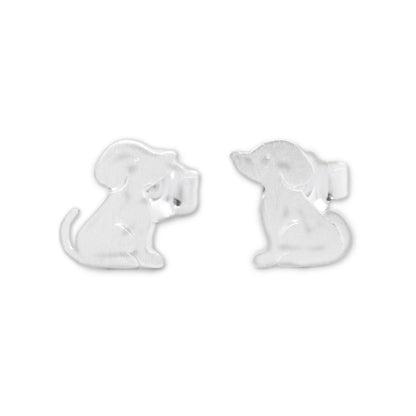 Irresistible Pups Cute Sterling Silver Puppy Dog Stud Earrings