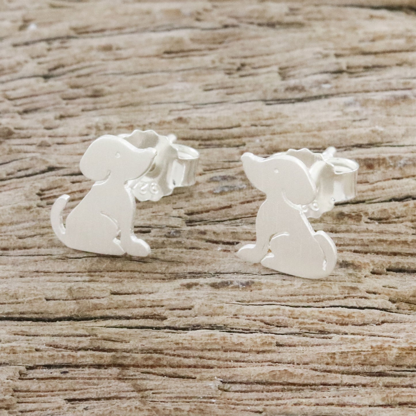 Irresistible Pups Cute Sterling Silver Puppy Dog Stud Earrings