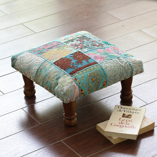 Rajasthani Patchwork Fair Trade Embellished Ottoman Foot Stool from India