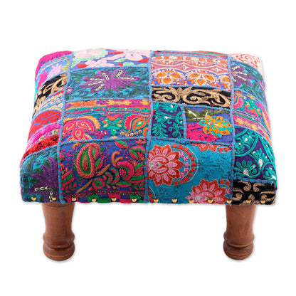 Lapis Patchwork Fair Trade Embellished Ottoman Foot Stool from India