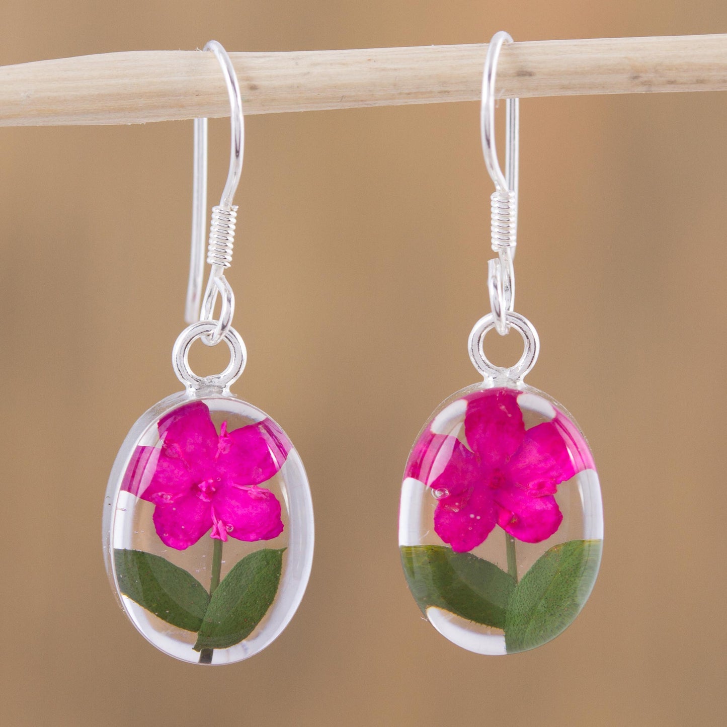 Freshness of Nature Pink Natural Flower Dangle Earrings from Mexico