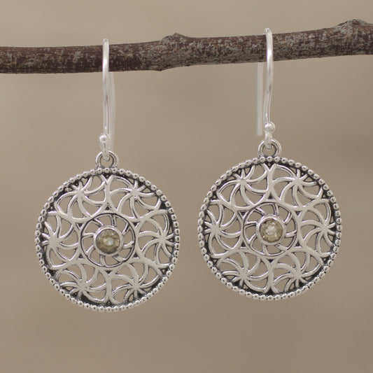 Circular Stars Citrine Openwork Dangle Earrings from India