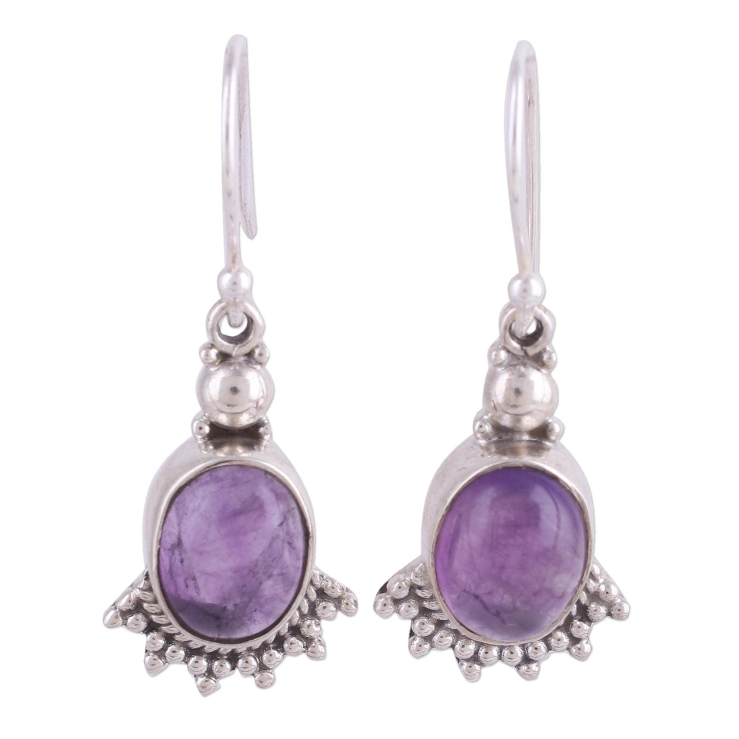 Gleaming Fans Fan-Shaped Purple Amethyst Dangle Earrings from India