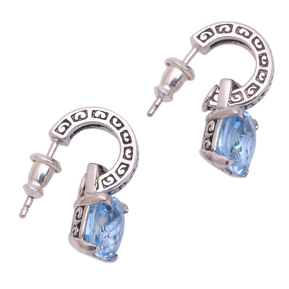 Buddha Hoops Blue Topaz & Silver Dangle Earrings