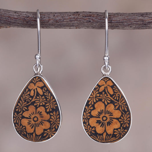 Margarita Garden Floral Sterling Silver and Pumpkin Shell Earrings from Peru