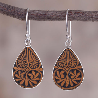 Infinite Cosmos Sterling Silver and Pumpkin Shell Dangle Earrings from Peru