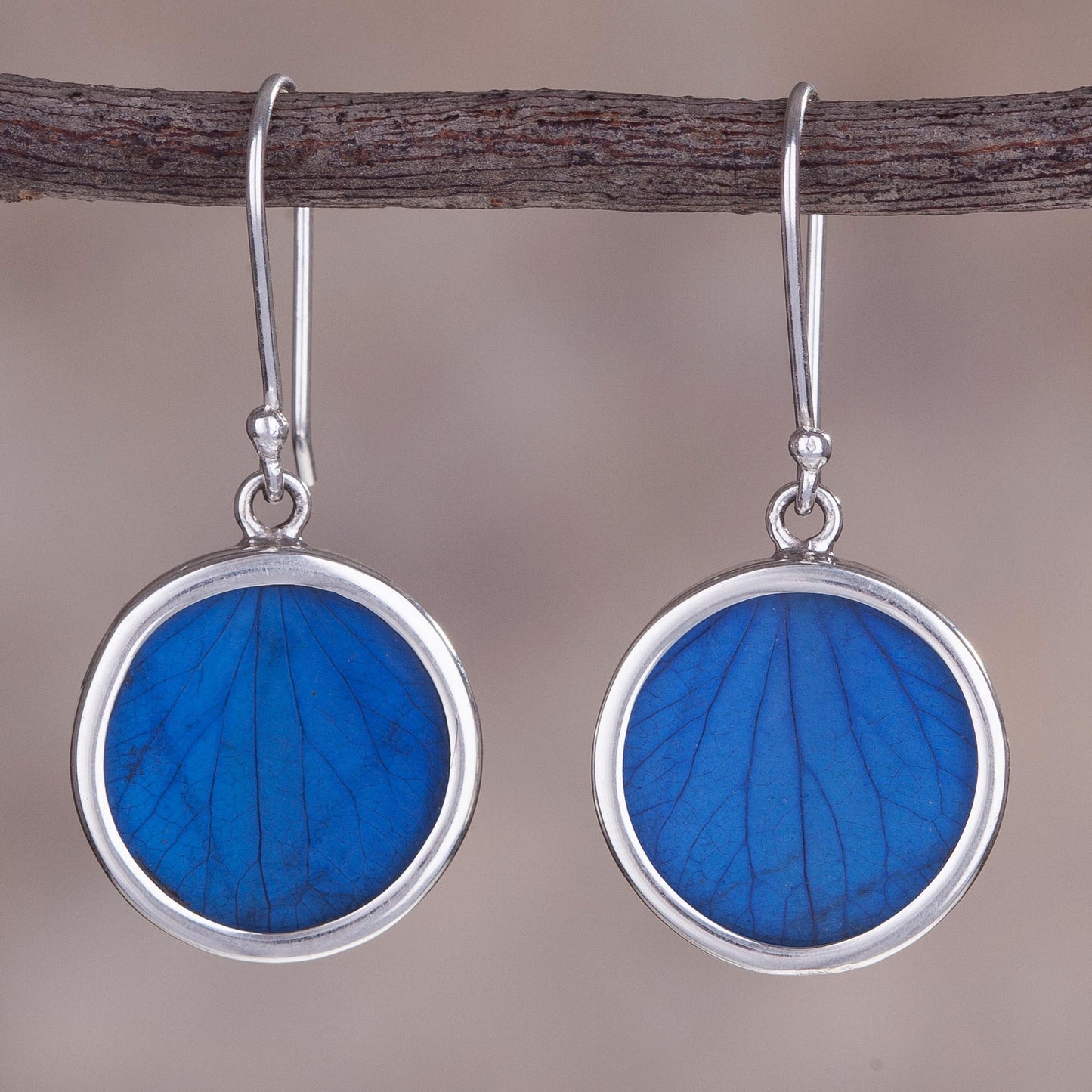 Blue Eden Sterling Silver and Natural Leaf Earrings in Blue from Peru